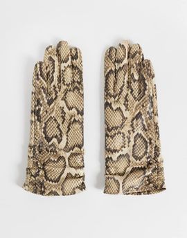 ASOS DESIGN ASOS DESIGN faux leather long gloves in snake print-MULTI
