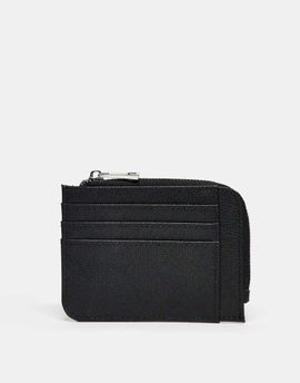ASOS DESIGN ASOS DESIGN faux leather saffiano card holder with zip in black