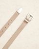 ASOS DESIGN ASOS DESIGN faux leather skinny belt with curve buckle and metal tip in stone-Brown - 1