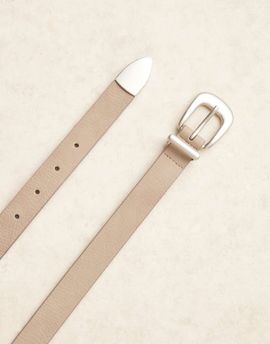 ASOS DESIGN ASOS DESIGN faux leather skinny belt with curve buckle and metal tip in stone-Brown