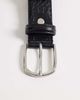 ASOS DESIGN ASOS DESIGN faux leather skinny croc texture belt with rounded silver buckle in black - 3