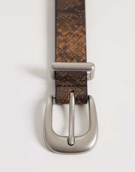 ASOS DESIGN ASOS DESIGN faux leather snake print and texture belt with silver buckle in brown