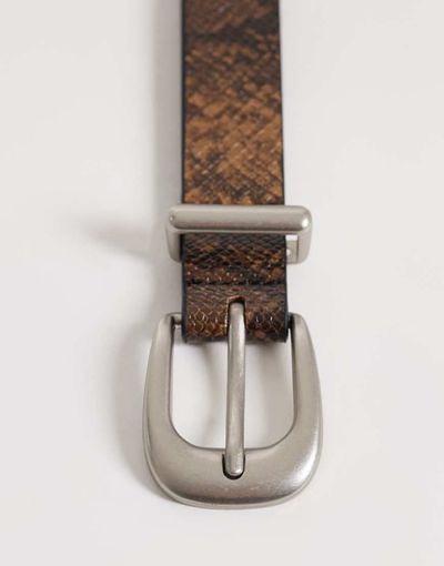 ASOS DESIGN ASOS DESIGN faux leather snake print and texture belt with silver buckle in brown