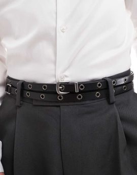 ASOS DESIGN ASOS DESIGN faux leather studded double strap skinny belt-Black