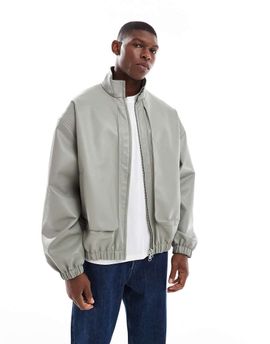 ASOS DESIGN ASOS DESIGN faux leather track jacket in gray