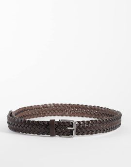 ASOS DESIGN ASOS DESIGN faux leather woven belt with brushed silver buckle in brown