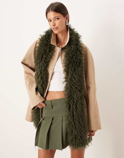 ASOS DESIGN ASOS DESIGN faux mongolian fur scarf in dark green