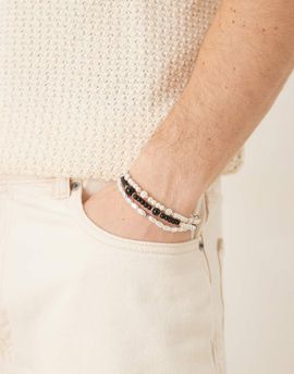 ASOS DESIGN ASOS DESIGN faux pearl and beads 3 pack bracelets in cream-White