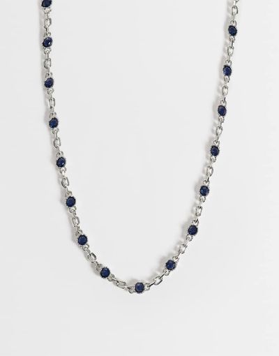 ASOS DESIGN ASOS DESIGN faux sapphire stone chain necklace in silver