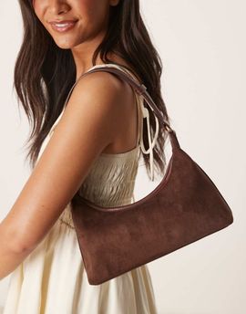 ASOS DESIGN ASOS DESIGN faux suede 90s shoulder bag in chocolate-Brown
