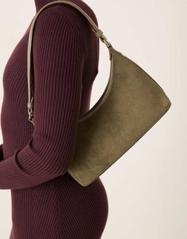 ASOS DESIGN ASOS DESIGN faux suede 90s shoulder bag in khaki-Green