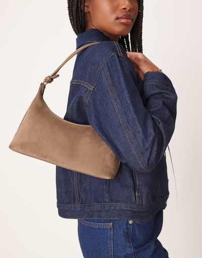 ASOS DESIGN ASOS DESIGN faux suede 90s shoulder bag in mocha-Brown