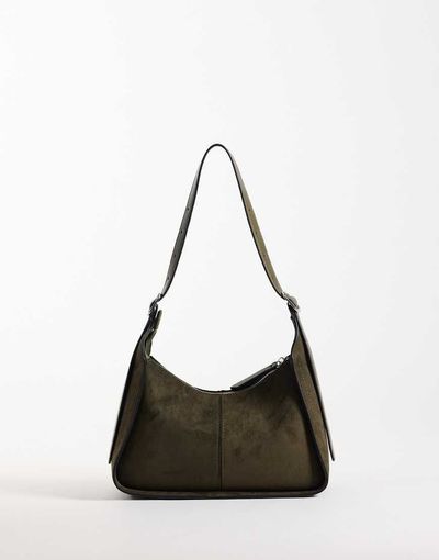 ASOS DESIGN ASOS DESIGN faux suede belted strap shoulder bag in khaki-Green