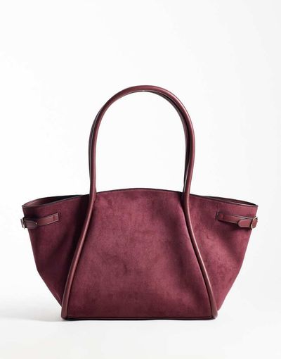 ASOS DESIGN ASOS DESIGN faux suede belted tote bag in burgundy-RED