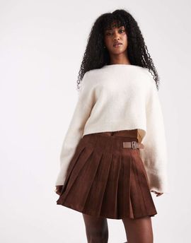 ASOS DESIGN ASOS DESIGN faux suede buckle detail pleated mini skirt in brown