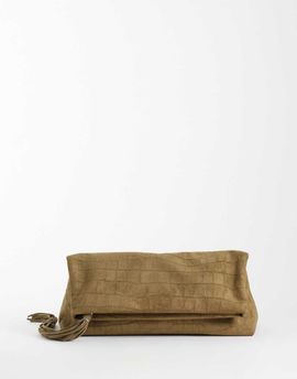 ASOS DESIGN ASOS DESIGN faux suede croc flap clutch bag in khaki-Green