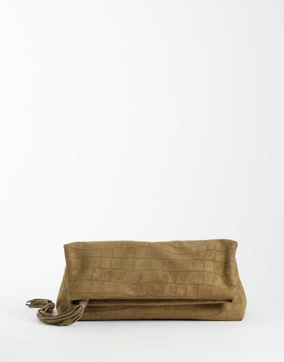 ASOS DESIGN ASOS DESIGN faux suede croc flap clutch bag in khaki-Green