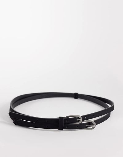 ASOS DESIGN ASOS DESIGN faux suede double strap skinny belt in black