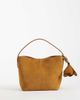 ASOS DESIGN ASOS DESIGN faux suede grab bag in tan with detachable cross body strap with floral bag charm-Brown - 1