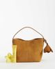 ASOS DESIGN ASOS DESIGN faux suede grab bag in tan with detachable cross body strap with floral bag charm-Brown - 2