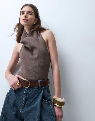 ASOS DESIGN ASOS DESIGN faux suede half moon waist and hip jeans belt in chocolate-Brown