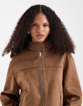 ASOS DESIGN ASOS DESIGN faux suede motorsport jacket in tan-Brown
