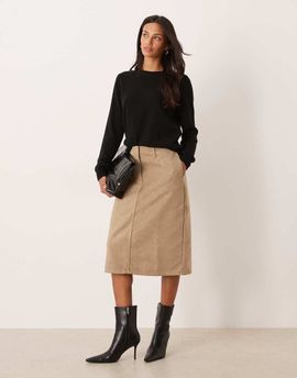 ASOS DESIGN ASOS DESIGN faux suede pencil skirt with clean waistband in beige-Neutral