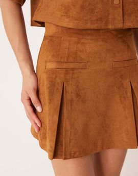 ASOS DESIGN ASOS DESIGN faux suede pleated mini skirt in brown - part of a set