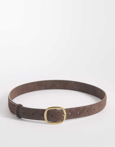 ASOS DESIGN ASOS DESIGN faux suede square buckle waist and hip jeans belt in chocolate-Brown