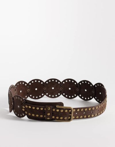 ASOS DESIGN ASOS DESIGN faux suede studded round disc belt in brown