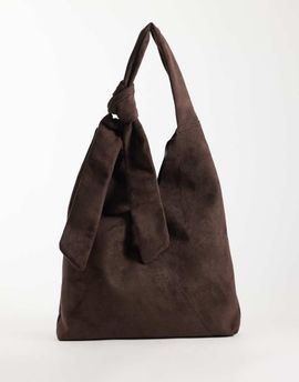 ASOS DESIGN ASOS DESIGN faux suede tote with knot detail handle in chocolate-Brown