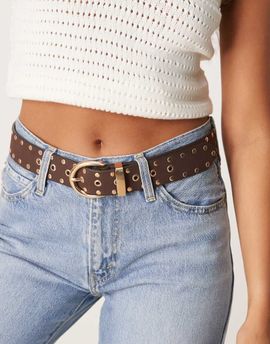 ASOS DESIGN ASOS DESIGN faux suede waist and hip jeans belt in studded chocolate-Brown