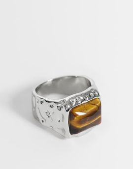 ASOS DESIGN ASOS DESIGN faux tiger eye stone molten ring in silver