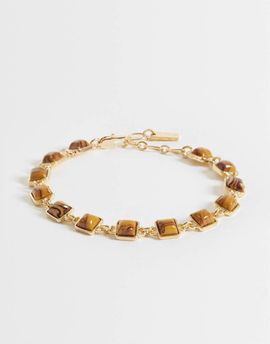 ASOS DESIGN ASOS DESIGN faux tigers eye stone set bracelet in gold