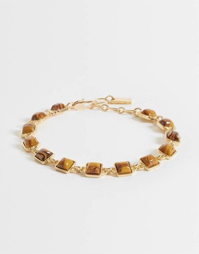 ASOS DESIGN ASOS DESIGN faux tigers eye stone set bracelet in gold