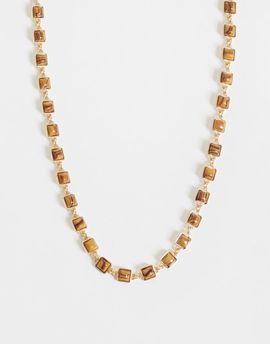 ASOS DESIGN ASOS DESIGN faux tigers eye stone set necklace in gold-Green