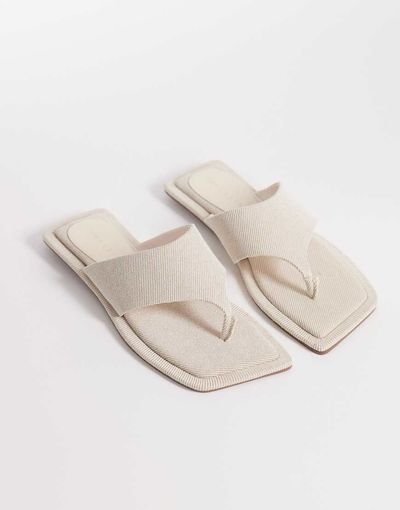 ASOS DESIGN ASOS DESIGN Feline square toe sandals in natural linen-Neutral