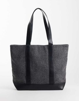 ASOS DESIGN ASOS DESIGN felt tote bag with faux leather straps in gray