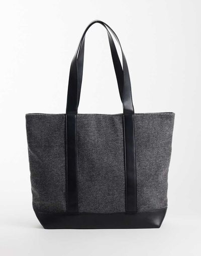 ASOS DESIGN ASOS DESIGN felt tote bag with faux leather straps in gray