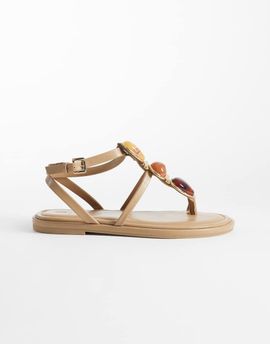 ASOS DESIGN ASOS DESIGN Fenella flat sandals with oversized stone detail in stone-Neutral
