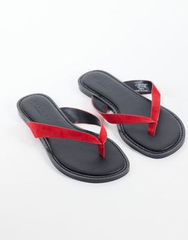 ASOS DESIGN ASOS DESIGN Fenna leather flip flops in black and red-Multi