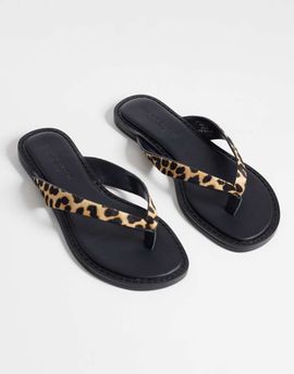 ASOS DESIGN ASOS DESIGN Fenna premium leather flip flops in leopard hair on real leather-Multi