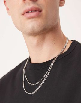 ASOS DESIGN ASOS DESIGN festival waterproof stainless steel 2 pack baguette crystal and chain necklaces in silver tone