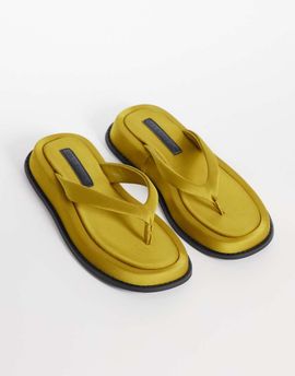 ASOS DESIGN ASOS DESIGN Filia toe thong flatform sandals in chartreuse satin-Yellow