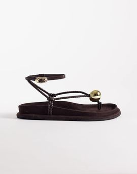 ASOS DESIGN ASOS DESIGN Filippa braided flip flop sandals with ball detail in chocolate suedette-Brown