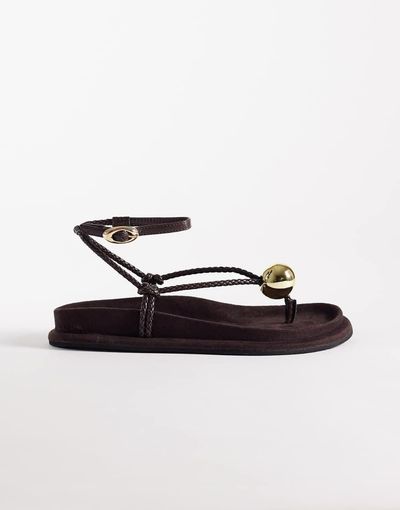 ASOS DESIGN ASOS DESIGN Filippa braided flip flop sandals with ball detail in chocolate suedette-Brown