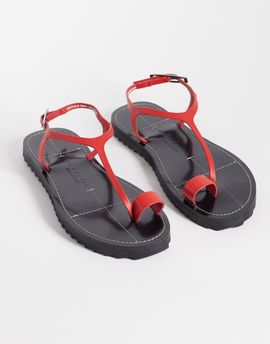 ASOS DESIGN ASOS DESIGN Filomena premium whipstitch skinny toe loop sandals in red leather