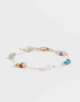ASOS DESIGN ASOS DESIGN fine chain bracelet with multi-colored semi-precious chippings in gold tone