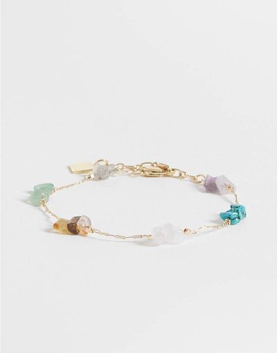 ASOS DESIGN ASOS DESIGN fine chain bracelet with multi-colored semi-precious chippings in gold tone