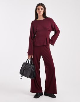 ASOS DESIGN ASOS DESIGN fine knit wide leg pants in dark cherry-Red